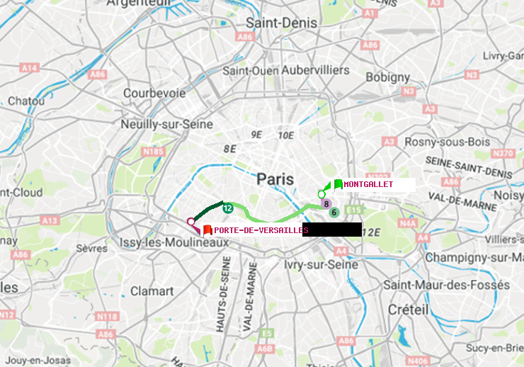 plan itinéraire ratp de Montgallet à Porte de Versailles