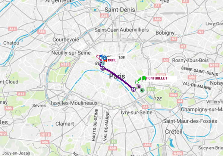 plan itinéraire ratp de Montgallet à Rome