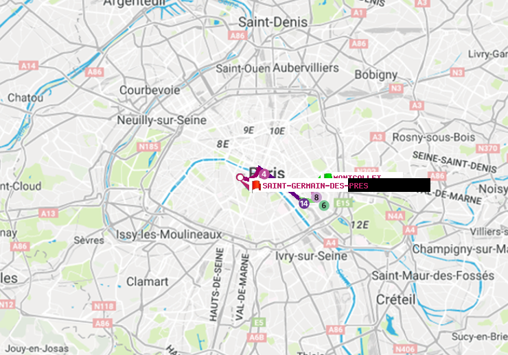 plan itinéraire ratp de Montgallet à Saint-Germain des Prés