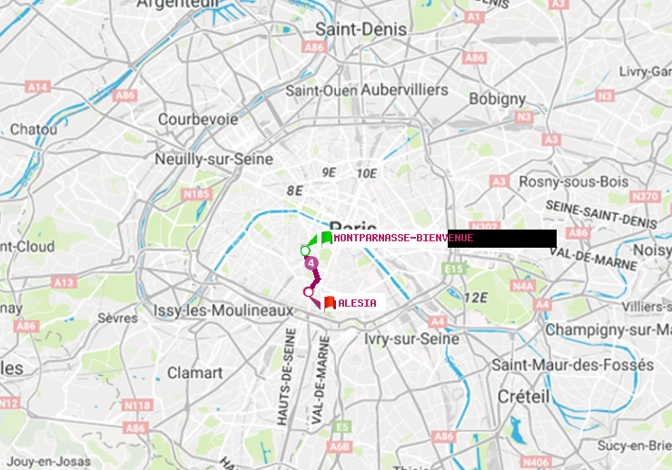 plan itinéraire ratp de Montparnasse-Bienvenue à Alésia