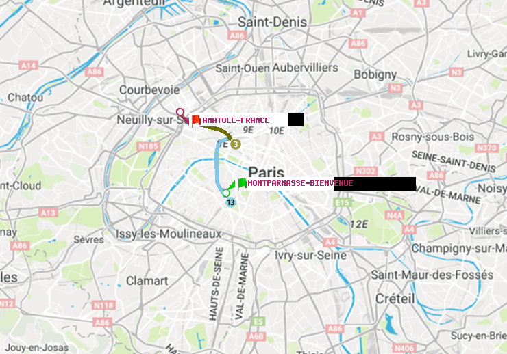 plan itinéraire ratp de Montparnasse-Bienvenue à Anatole-France