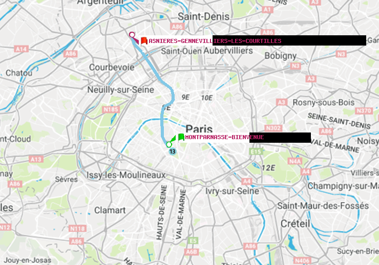 plan itinéraire ratp de Montparnasse-Bienvenue à Asnieres-Gennevilliers Les Courtilles