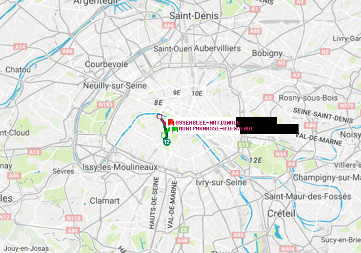 plan itinéraire ratp de Montparnasse-Bienvenue à Assemblée Nationale