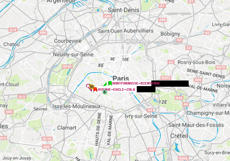 plan itinéraire ratp de Montparnasse-Bienvenue à Avenue Emile-Zola
