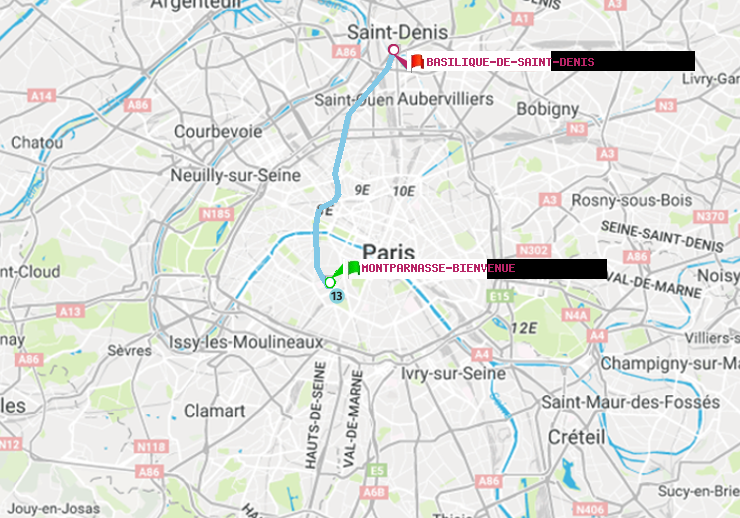 plan itinéraire ratp de Montparnasse-Bienvenue à Basilique de Saint-Denis