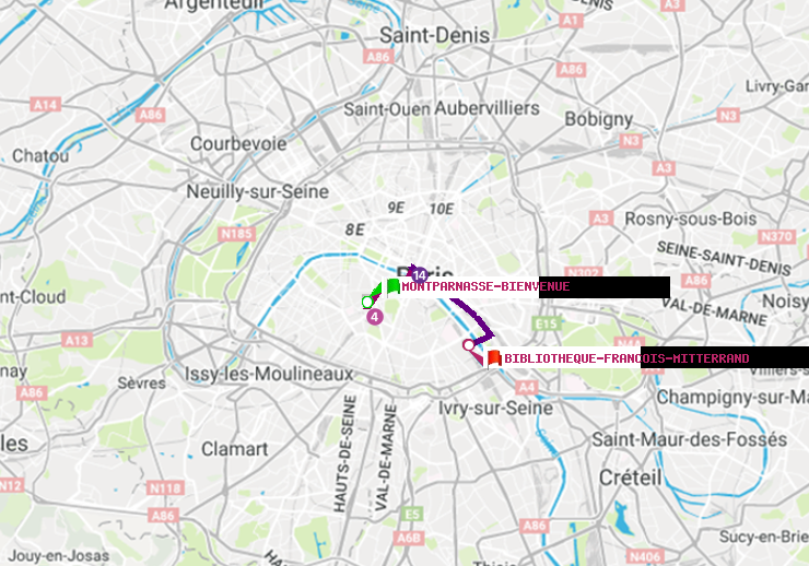 plan itinéraire ratp de Montparnasse-Bienvenue à Bibliotheque-Francois Mitterrand