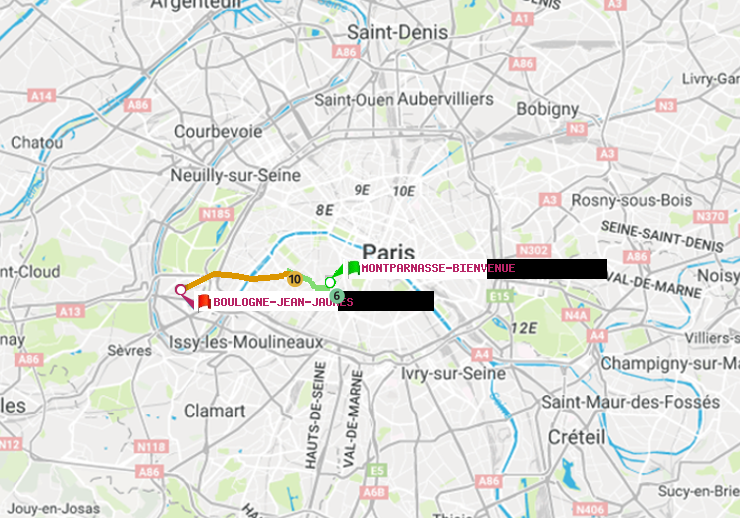 plan itinéraire ratp de Montparnasse-Bienvenue à Boulogne-Jean-Jaurès