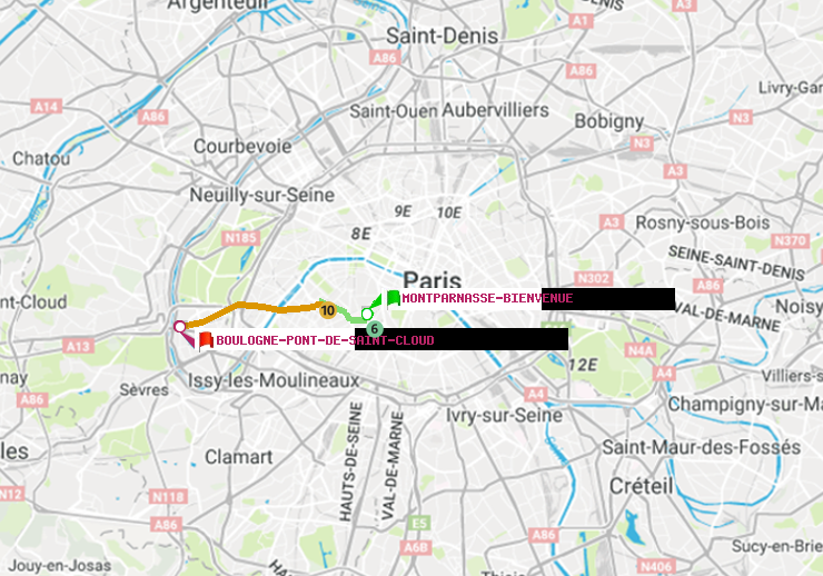plan itinéraire ratp de Montparnasse-Bienvenue à Boulogne Pont de Saint-Cloud