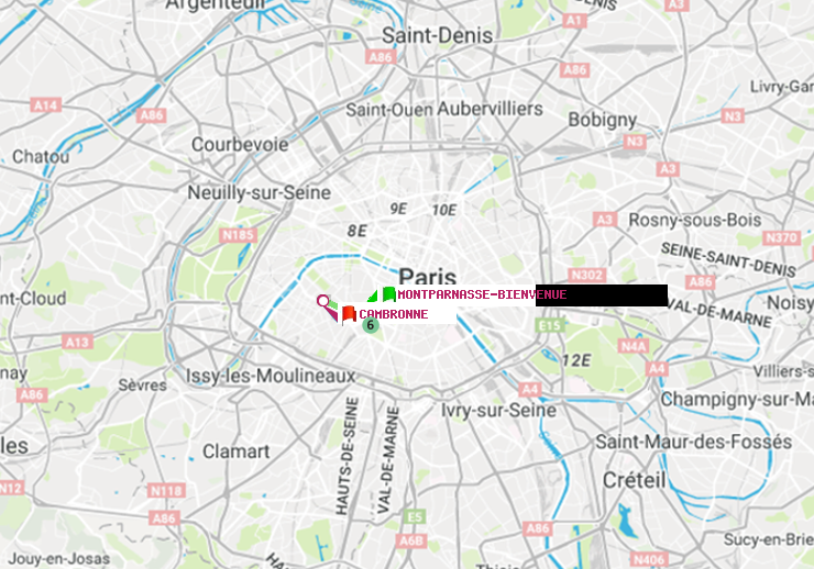 plan itinéraire ratp de Montparnasse-Bienvenue à Cambronne