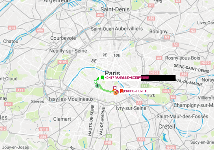 plan itinéraire ratp de Montparnasse-Bienvenue à Campo-Formio