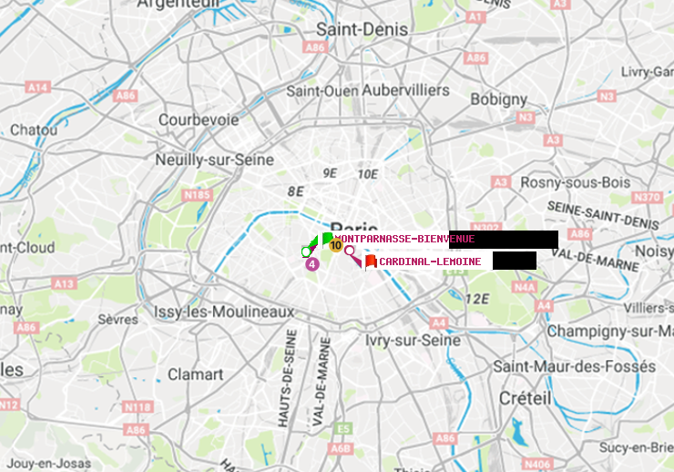 plan itinéraire ratp de Montparnasse-Bienvenue à Cardinal-Lemoine