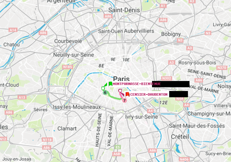 plan itinéraire ratp de Montparnasse-Bienvenue à Censier-Daubenton