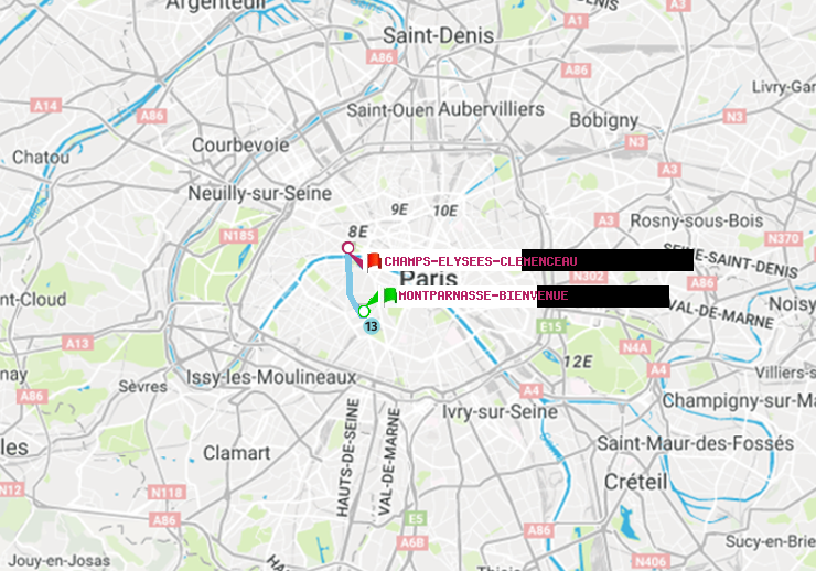 plan itinéraire ratp de Montparnasse-Bienvenue à Champs-Elysées-Clémenceau