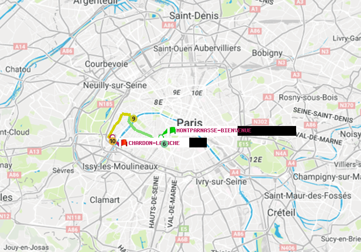plan itinéraire ratp de Montparnasse-Bienvenue à Chardon-Lagache