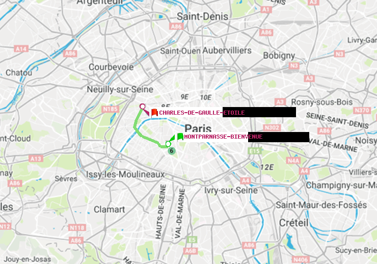 plan itinéraire ratp de Montparnasse-Bienvenue à Charles de Gaulle-Etoile