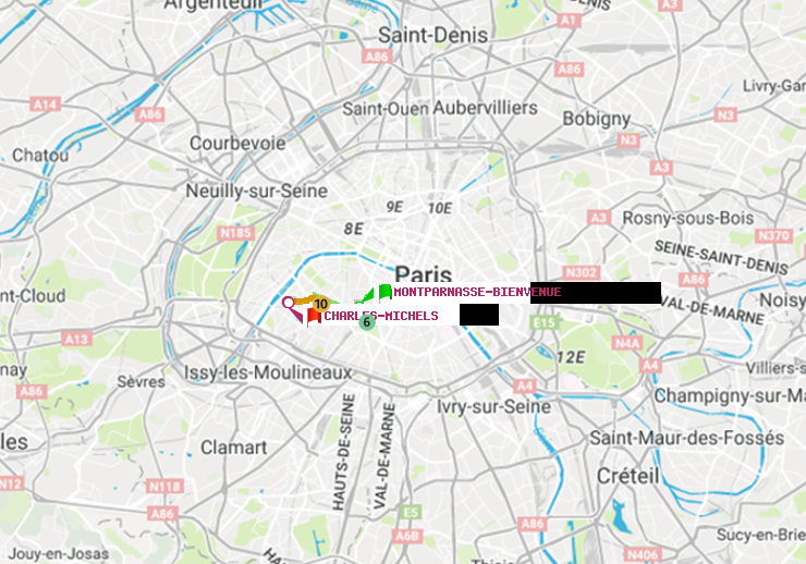 plan itinéraire ratp de Montparnasse-Bienvenue à Charles Michels