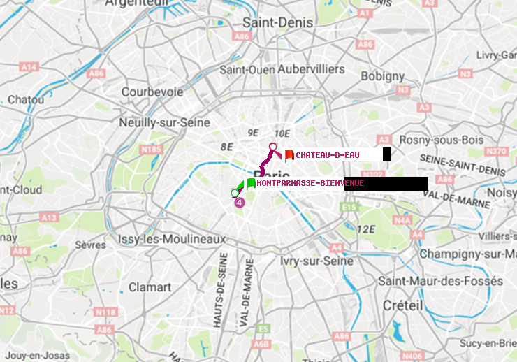 plan itinéraire ratp de Montparnasse-Bienvenue à Château d