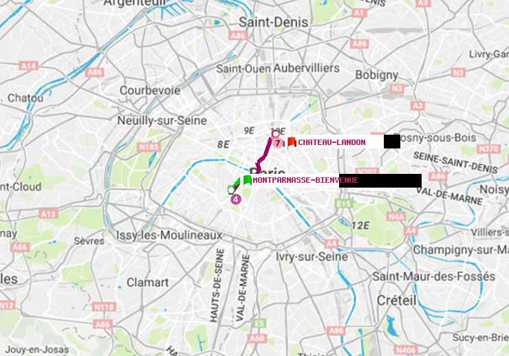 plan itinéraire ratp de Montparnasse-Bienvenue à Château Landon