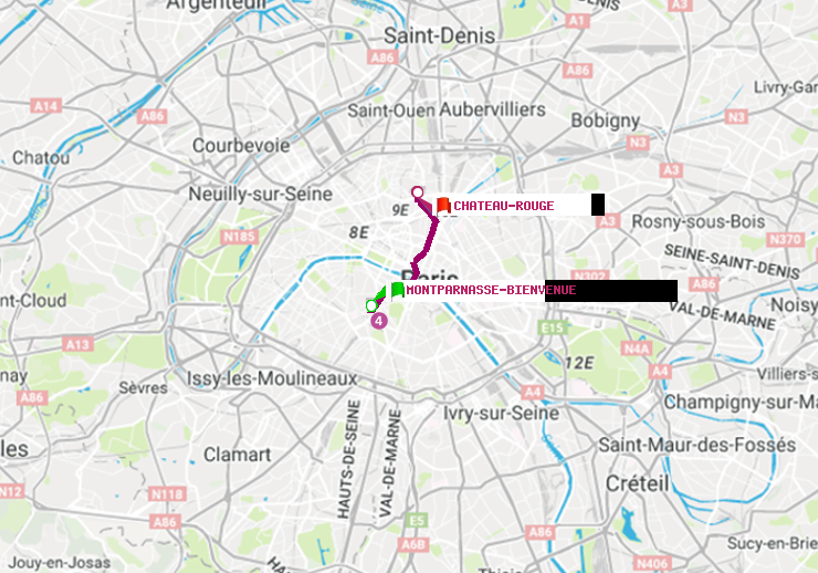 plan itinéraire ratp de Montparnasse-Bienvenue à Château Rouge
