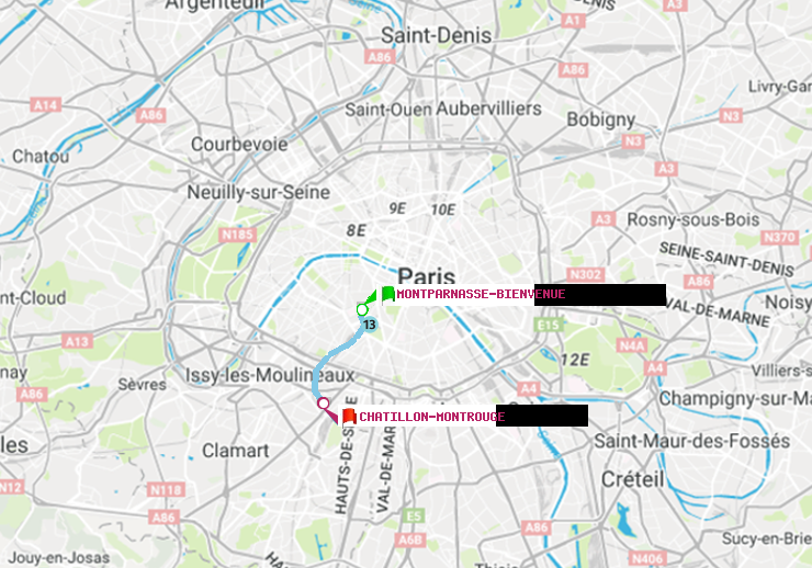 plan itinéraire ratp de Montparnasse-Bienvenue à Châtillon Montrouge