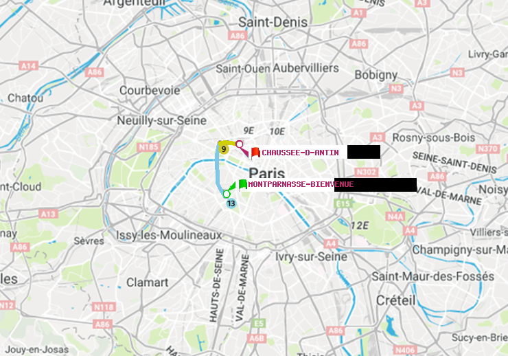 plan itinéraire ratp de Montparnasse-Bienvenue à Chaussée d