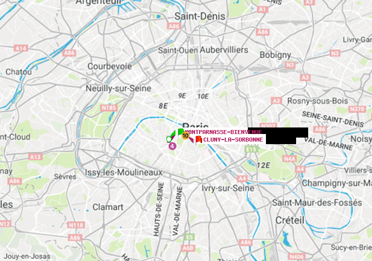 plan itinéraire ratp de Montparnasse-Bienvenue à Cluny-La Sorbonne
