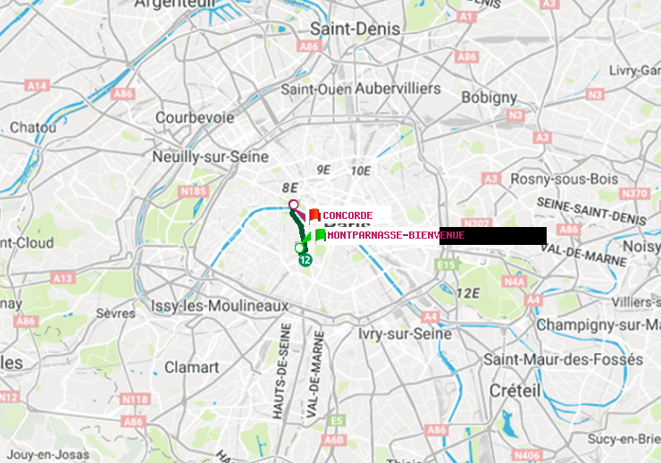 plan itinéraire ratp de Montparnasse-Bienvenue à Concorde