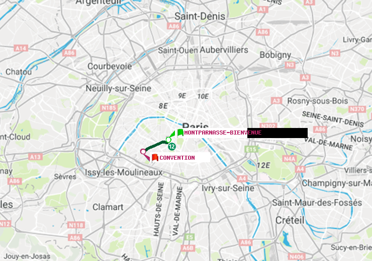 plan itinéraire ratp de Montparnasse-Bienvenue à Convention