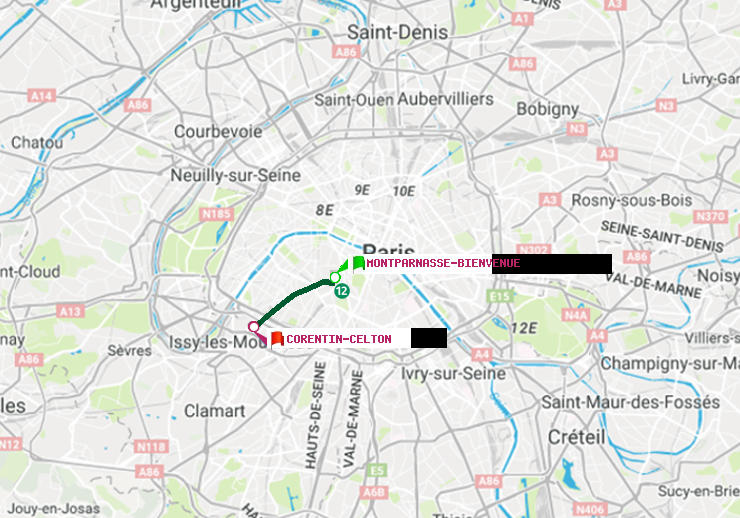 plan itinéraire ratp de Montparnasse-Bienvenue à Corentin-Celton