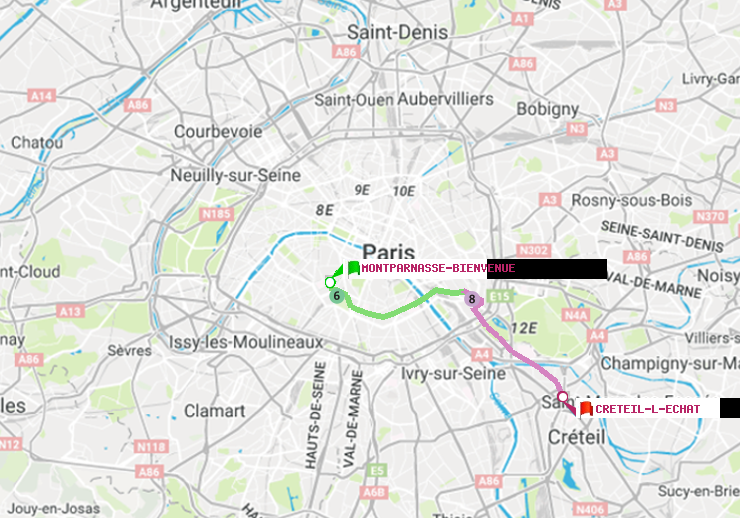 plan itinéraire ratp de Montparnasse-Bienvenue à Créteil-L