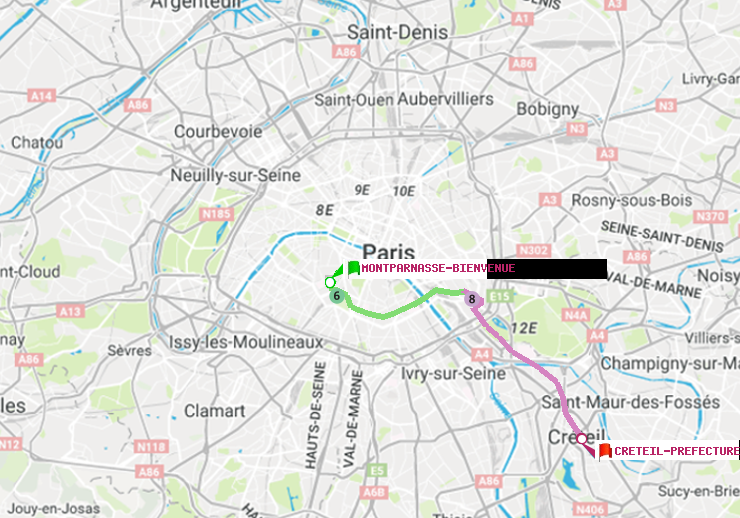 plan itinéraire ratp de Montparnasse-Bienvenue à Créteil-Préfecture (Hôtel de Ville)