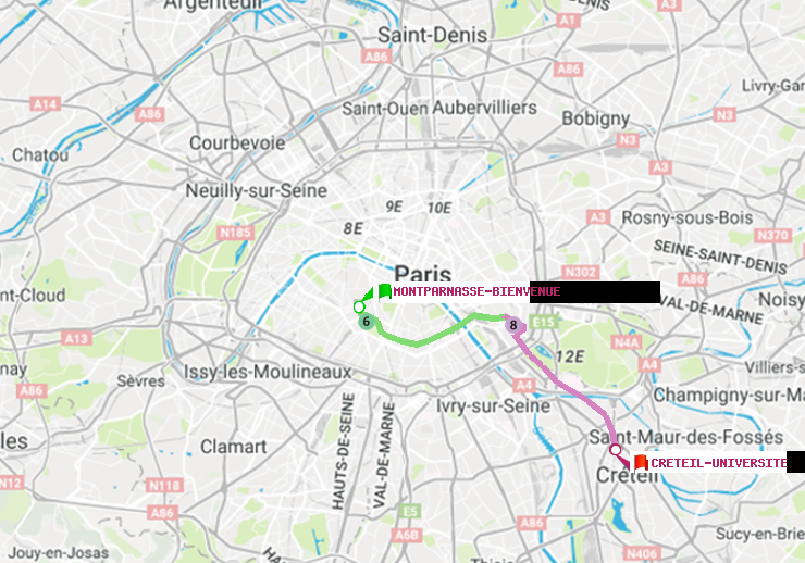 plan itinéraire ratp de Montparnasse-Bienvenue à Créteil-Université