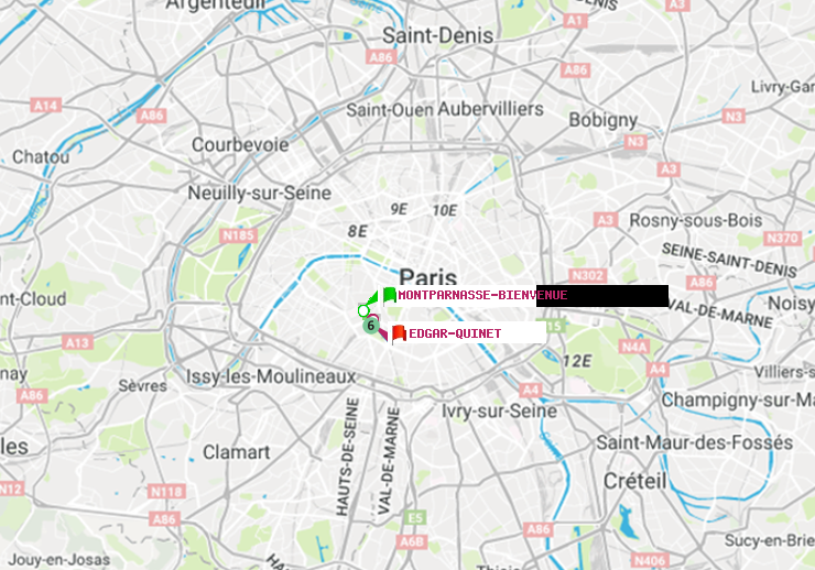 plan itinéraire ratp de Montparnasse-Bienvenue à Edgar-Quinet