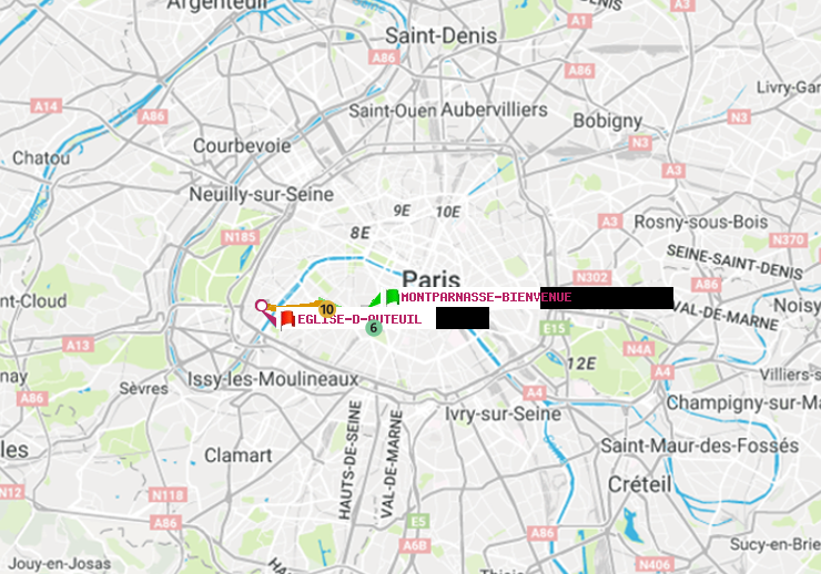 plan itinéraire ratp de Montparnasse-Bienvenue à Eglise d
