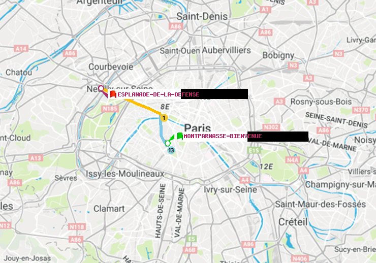 plan itinéraire ratp de Montparnasse-Bienvenue à Esplanade de la Défense