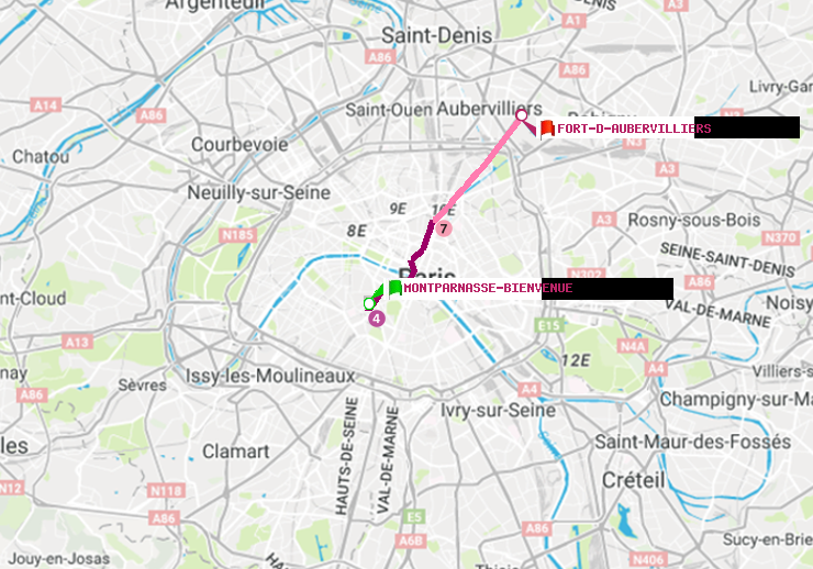 plan itinéraire ratp de Montparnasse-Bienvenue à Fort d