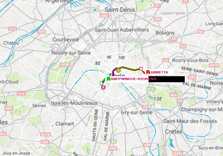 plan itinéraire ratp de Montparnasse-Bienvenue à Gambetta