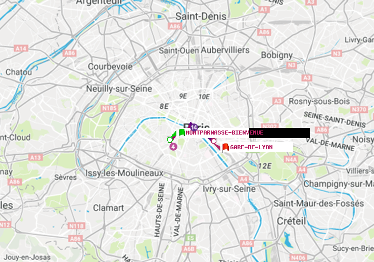 plan itinéraire ratp de Montparnasse-Bienvenue à Gare de Lyon