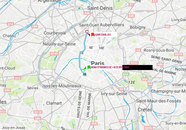 plan itinéraire ratp de Montparnasse-Bienvenue à Garibaldi