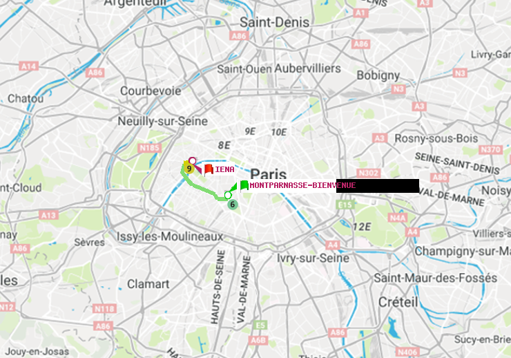 plan itinéraire ratp de Montparnasse-Bienvenue à Iéna