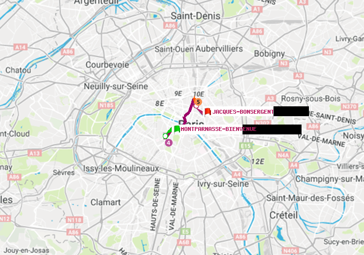 plan itinéraire ratp de Montparnasse-Bienvenue à Jacques-Bonsergent