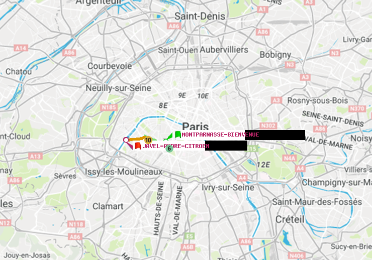 plan itinéraire ratp de Montparnasse-Bienvenue à Javel-André-Citroen