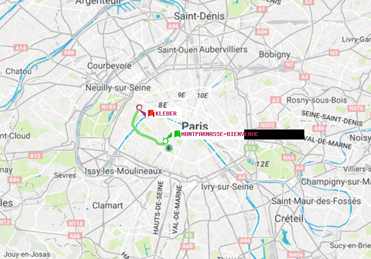 plan itinéraire ratp de Montparnasse-Bienvenue à Kléber