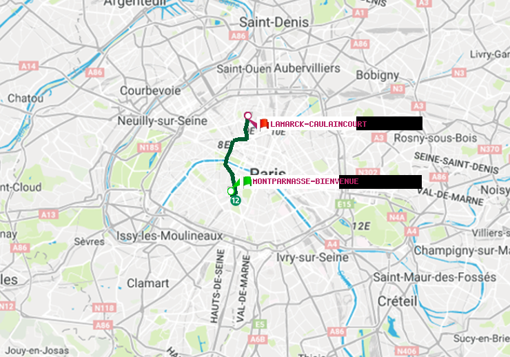 plan itinéraire ratp de Montparnasse-Bienvenue à Lamarck-Caulaincourt