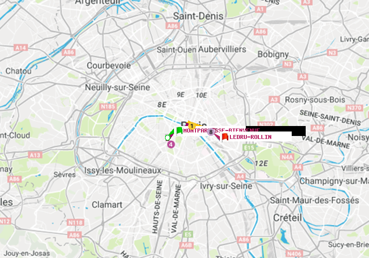 plan itinéraire ratp de Montparnasse-Bienvenue à Ledru-Rollin