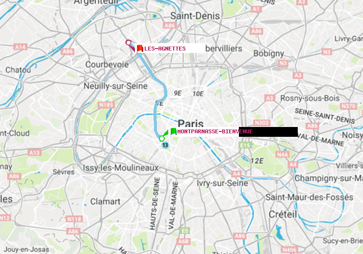 plan itinéraire ratp de Montparnasse-Bienvenue à Les Agnettes
