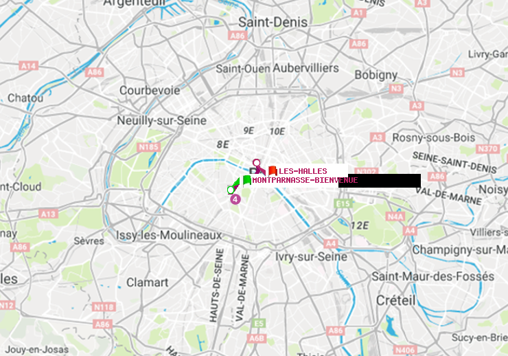 plan itinéraire ratp de Montparnasse-Bienvenue à Les Halles