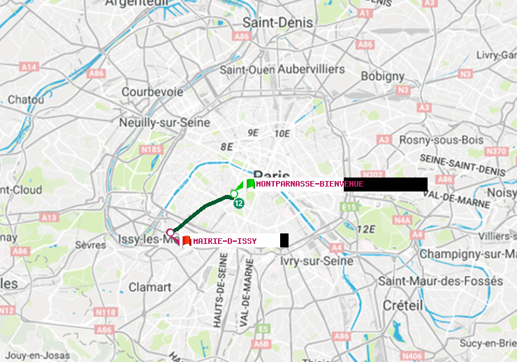 plan itinéraire ratp de Montparnasse-Bienvenue à Mairie d