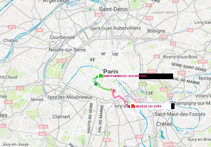 plan itinéraire ratp de Montparnasse-Bienvenue à Mairie d
