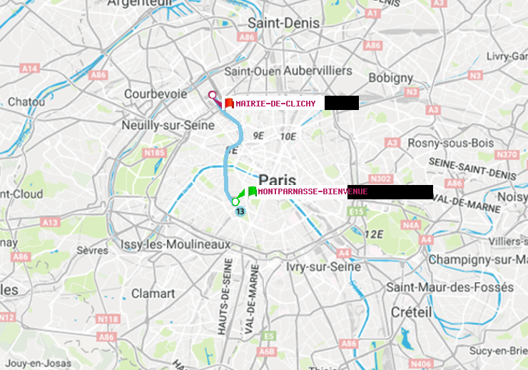 plan itinéraire ratp de Montparnasse-Bienvenue à Mairie de Clichy